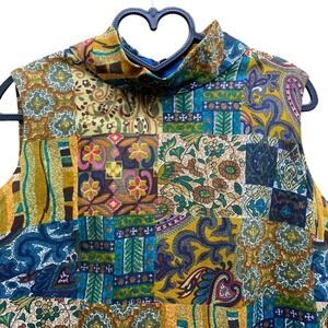 Vintage '50s/60s' Mod Hippie Ethnic Style Lined Patchwork Print Top Sleeveless